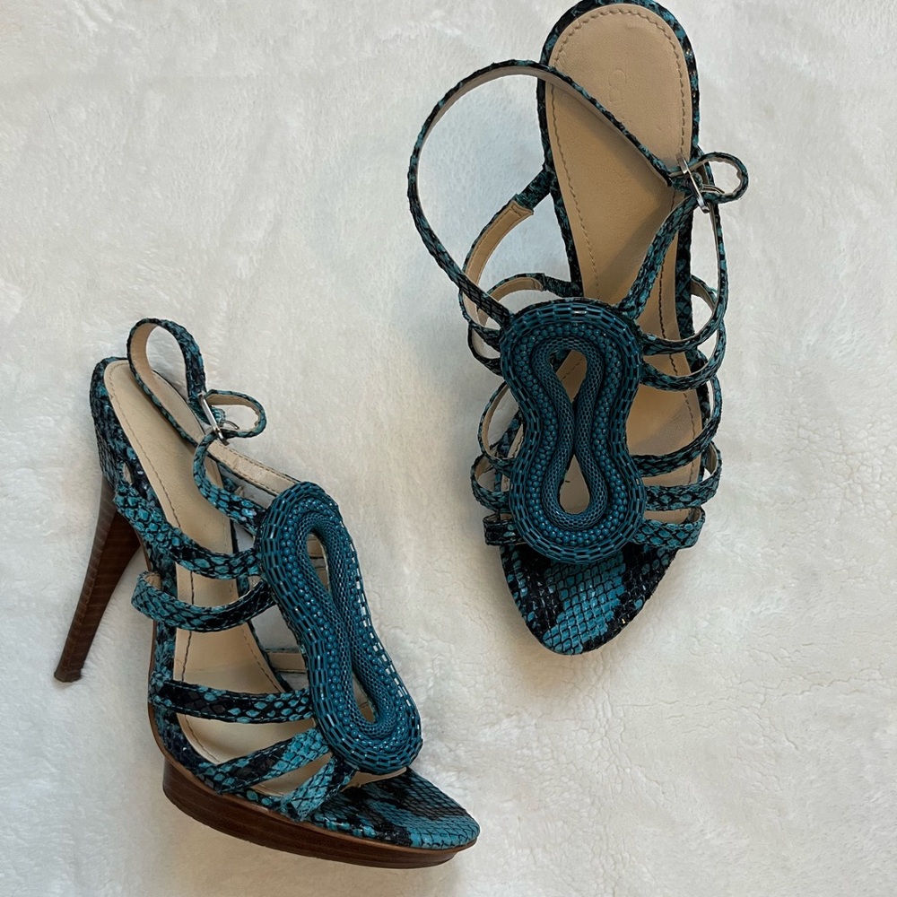 CK “Snakeskin” teal stiletto